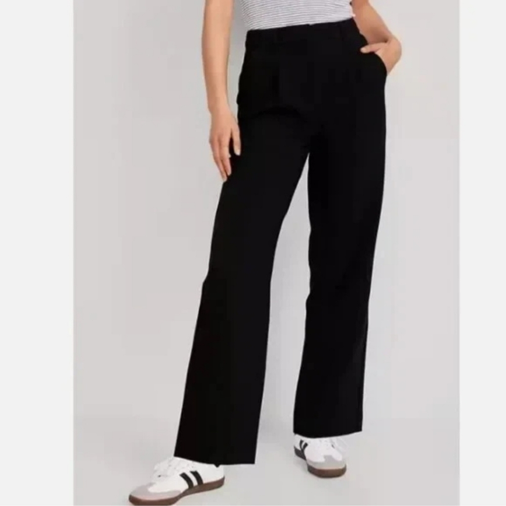 Old Navy Extra High Waisted Taylor Wide Leg Trouser Pants Black sz Large NWT $50